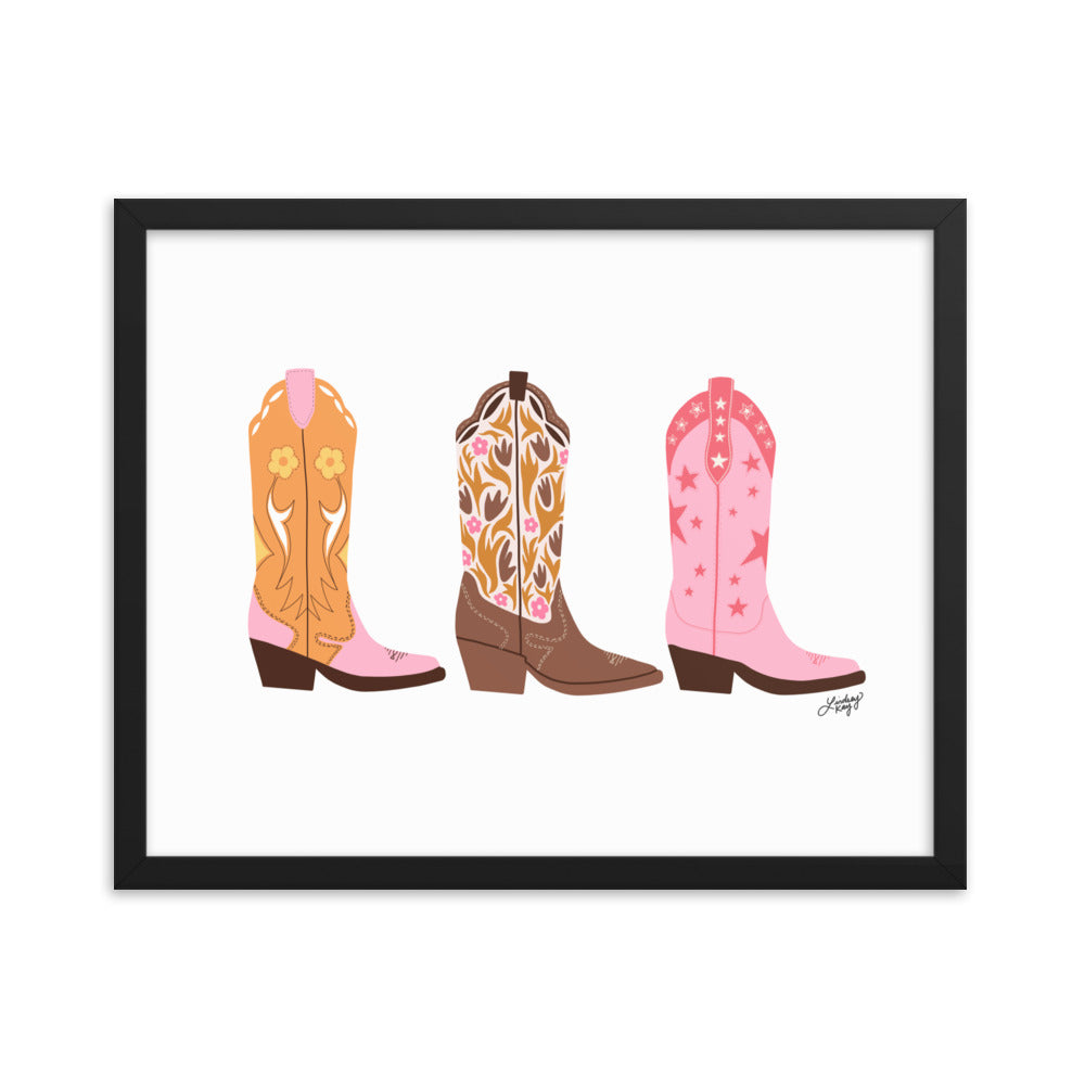 Cowboy Boots Illustration - Framed Matte Print